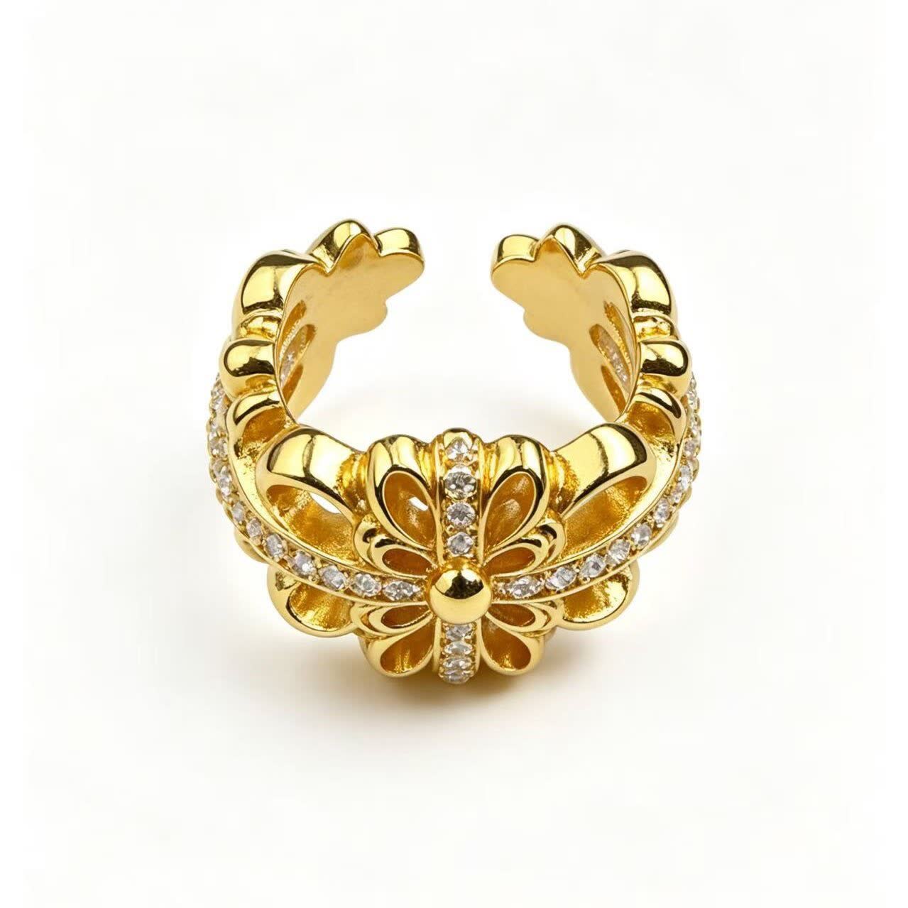 Chrome Hearts Elegant Gold Ring with Diamond Accents